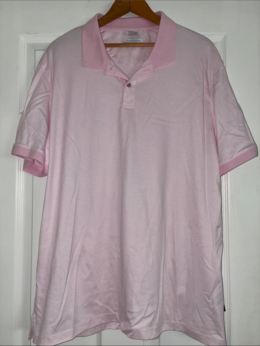 CALVIN KLEIN (NWOT) Men's Striped Pink & White Short Sleeve Polo Shirt Size XXL.